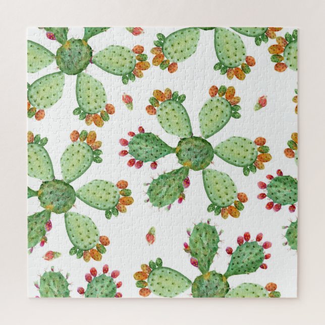 Puzzle Acuarela Cacti: Patrón de jardín tropical. (Vertical)