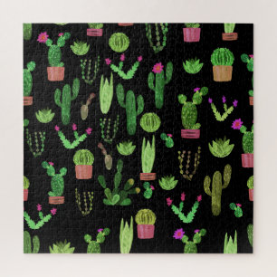 Puzzle Acuarela Cactuses Planta Fondo Sin Marea