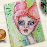 Puzzle Acuarela Chica artístico colorido Sueño rosa<br><div class="desc">Este lindo rompecabezas está diseñado usando el arte acuarela original de una chica caprichosa con un look de ensueño en su ojo y cabello divertido,  rosa y rojo en un fondo de tonos azules y verdes.</div>