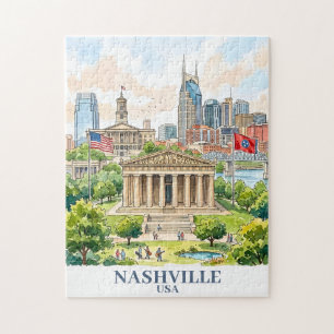 Puzzle Acuarela Colorida Personalizada Nashville Tennesse