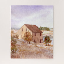 Acuarela costera de la casa de pescadores de Norue