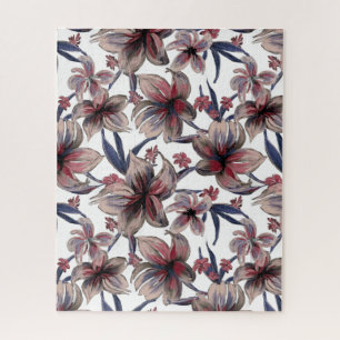 Puzzle Acuarela Crimson Floral sobre blanco