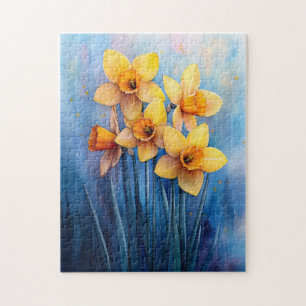 Puzzle Acuarela Daffodils fondo azul