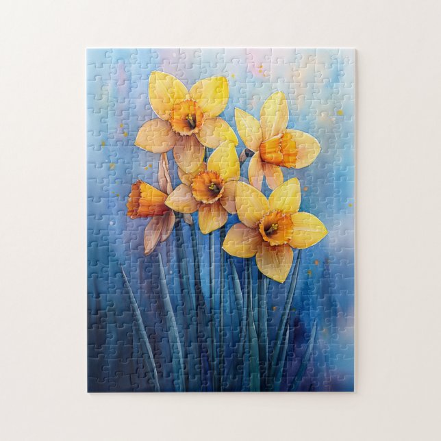 Puzzle Acuarela Daffodils fondo azul (Vertical)