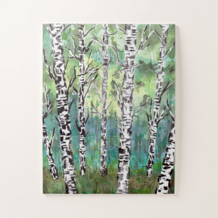 Puzzle Acuarela de bosques de abedules