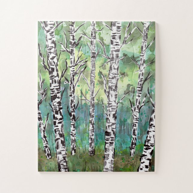 Puzzle Acuarela de bosques de abedules (Vertical)