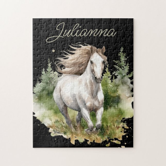 Puzzle Acuarela de caballo Blanco Arábigo Pony Naturaleza (Vertical)