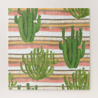Puzzle acuarela de cactus, fondo de banda, palmas sin sol