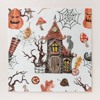 Puzzle Acuarela de Halloween: Patrón de la casa embrujada