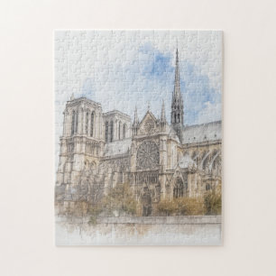 Puzzle Acuarela de Notre Dame, arte de la catedral de Par