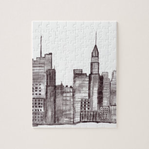 Puzzle acuarela de Nueva York de Manhattan NYC negro