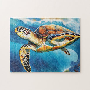 Puzzle Acuarela de ola de tortuga marina dinámica