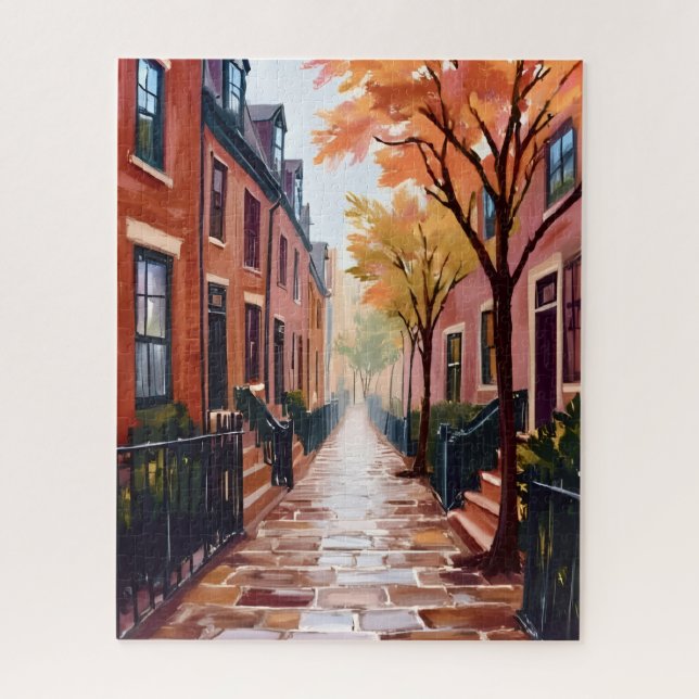 Puzzle Acuarela de otoño de Boston Beacon Hill Massachuse (Vertical)