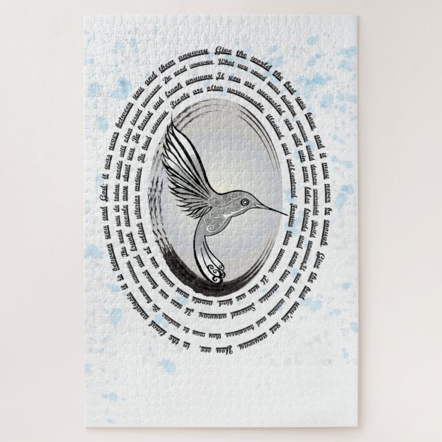 Puzzle acuarela de tinta de colibrí de oración inspirador (Vertical)