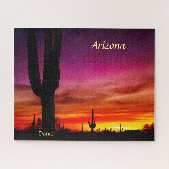 Puzzle Acuarela digital Arizona Sunset Saguaro Cactus (Horizontal)