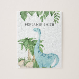 Puzzle Acuarela Dinosaurio Lindo Nombre Personalizado