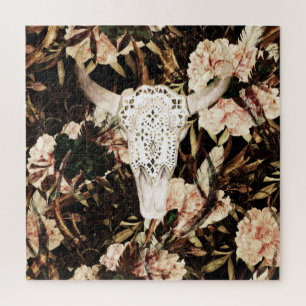 Puzzle acuarela étnica: fondo floral retro.