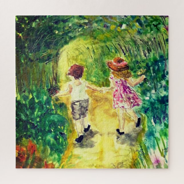 Puzzle Acuarela - Felicidad - Niña y niño (Vertical)