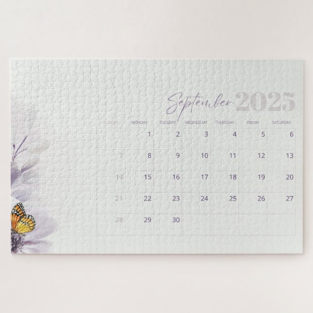 Puzzle Acuarela floral estética crema morada 2025 (Horizontal)