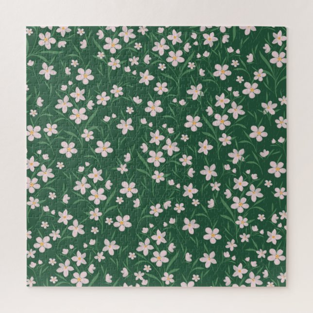 Puzzle Acuarela Floral rosa Botánica Dark Green diseño (Vertical)