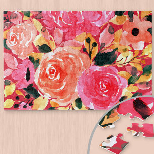 Puzzle Acuarela Floral Rosa Brillante Flores de Verano
