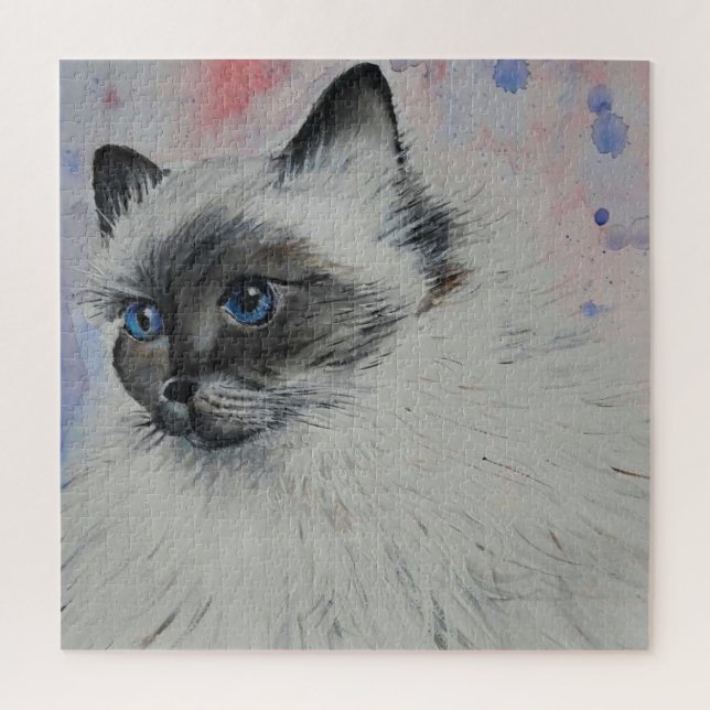 Puzzle Acuarela - Gato Con Ojos Azules - (Vertical)