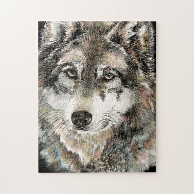 Puzzle Acuarela Gris Wolf Head Animal Logo (Vertical)