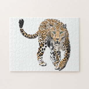 Puzzle acuarela leopardo gato de la selva animal pintado