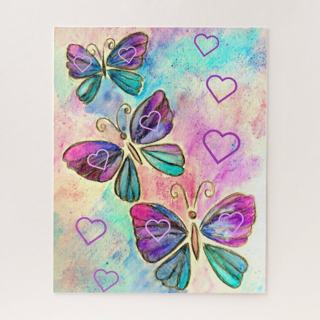 Puzzle Acuarela - Mariposas coloridas - Corazón - Dulce (Vertical)