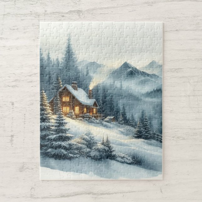 Puzzle Acuarela Misty Mountains Paisaje de invierno de ca (Subido por el creador)