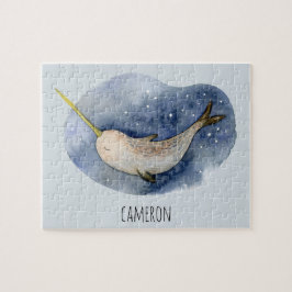 Puzzle Acuarela moderna Narwhal Blue Ocean personalizada