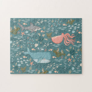 Puzzle Acuarela Ocean Animals busca y encuentra arte Verd