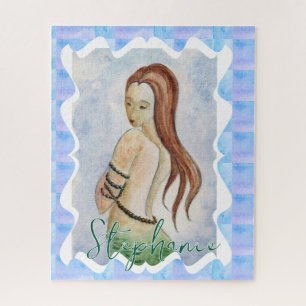 Puzzle Acuarela personalizada de sirena de fantasía boho