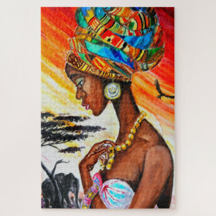 Puzzle Acuarela - Princesa Africana - Mujer hermosa -