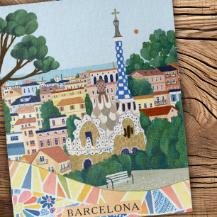 Puzzle Acuarela Retro Barcelona España Viajes