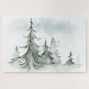 Puzzle Acuarela Rustic Fir Trees Invierno