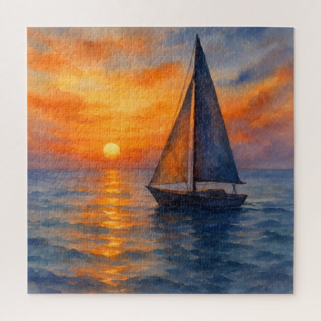Puzzle Acuarela Serene Ocean Sunset Nautical (Vertical)