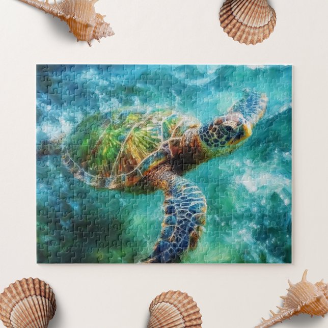 Puzzle Acuarela Tortuga de mar Natación (Subido por el creador)