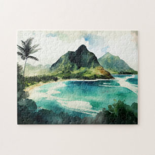 Puzzle Acuarela tropical Hawaii. Naturaleza de la playa