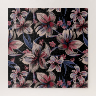 Puzzle Acuarelas Crimson Floral sobre negro
