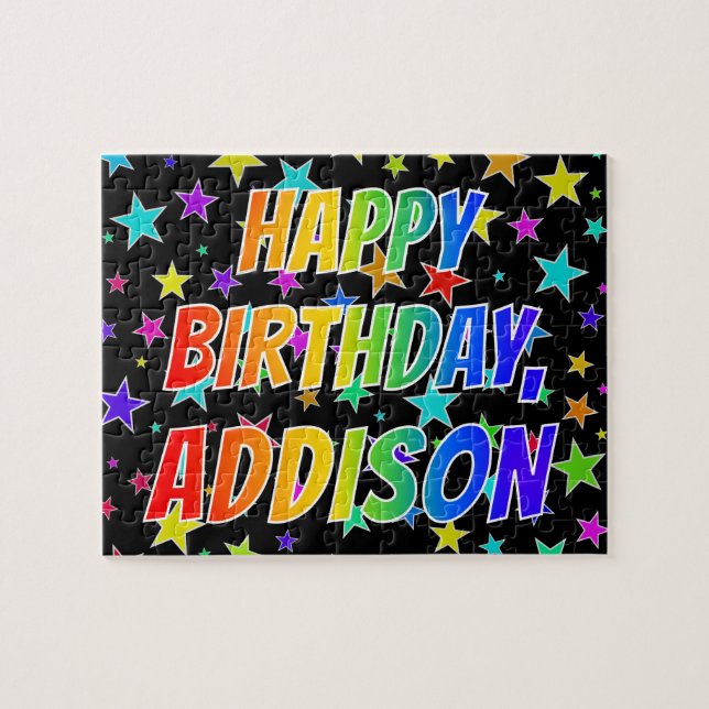 Puzzle "ADDISON" Nombre, Diversión "FELIZ CUMPLEAÑOS" (Horizontal)