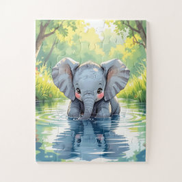 Puzzle Adorable Baby Elephant and Reflection