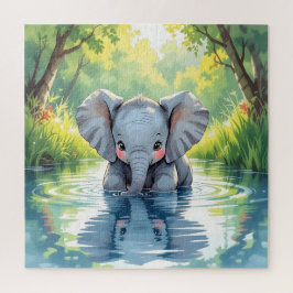 Puzzle Adorable Baby Elephant and Reflection  