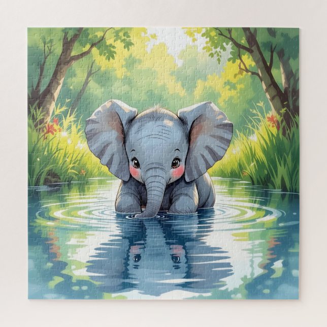 Puzzle Adorable Baby Elephant and Reflection   (Vertical)