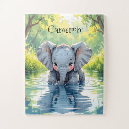 Puzzle Adorable Baby Elephant and Reflection Personalized