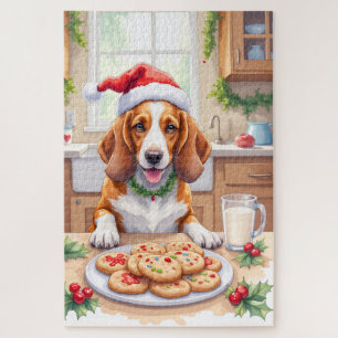 Puzzle Adorable Basset Hound robando galletas de Navidad