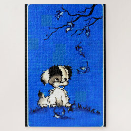 Puzzle adorable cachorro en otoño