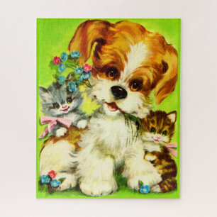 Puzzle adorable cachorro y gatitos sonrientes