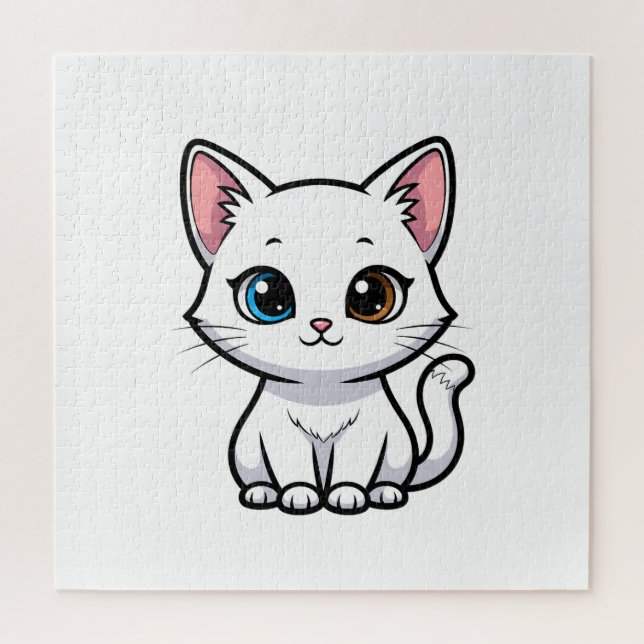 Puzzle Adorable Cartoon White Cat (Vertical)