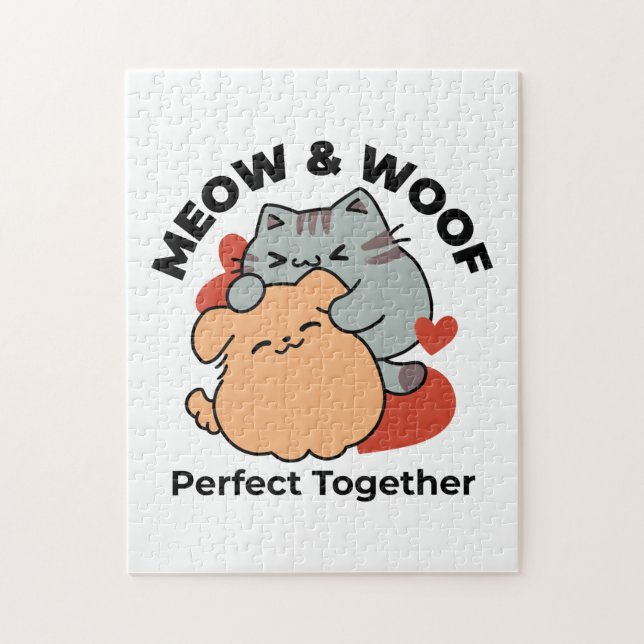 Puzzle Adorable Cat and Dog Hug - Diseño de Meow & Woof (Vertical)